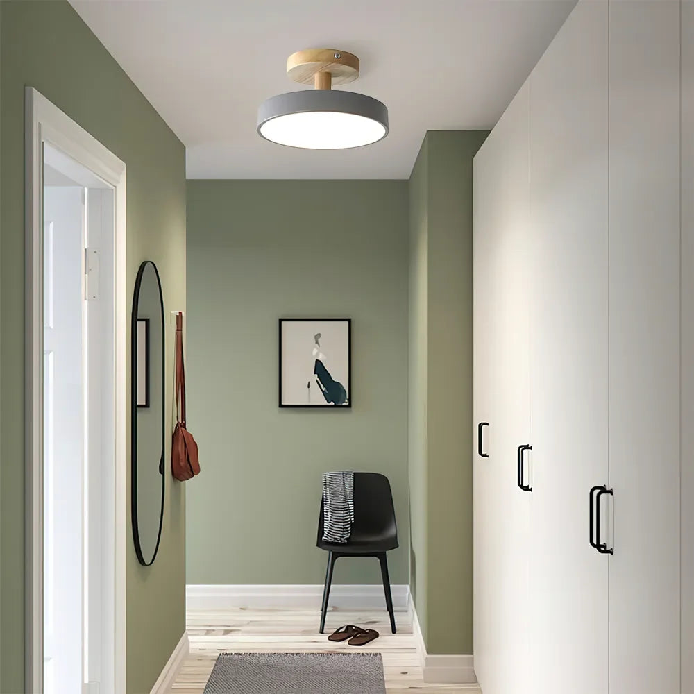 Lampa sufitowa LED kompaktowa z drewnem do sypialni i przedpokoju