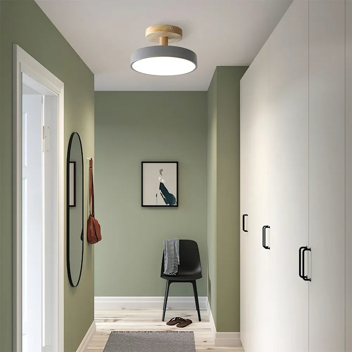Lampa sufitowa LED kompaktowa z drewnem do sypialni i przedpokoju