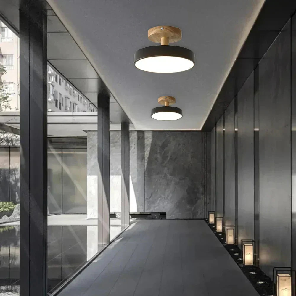 Lampa sufitowa LED kompaktowa z drewnem do sypialni i przedpokoju