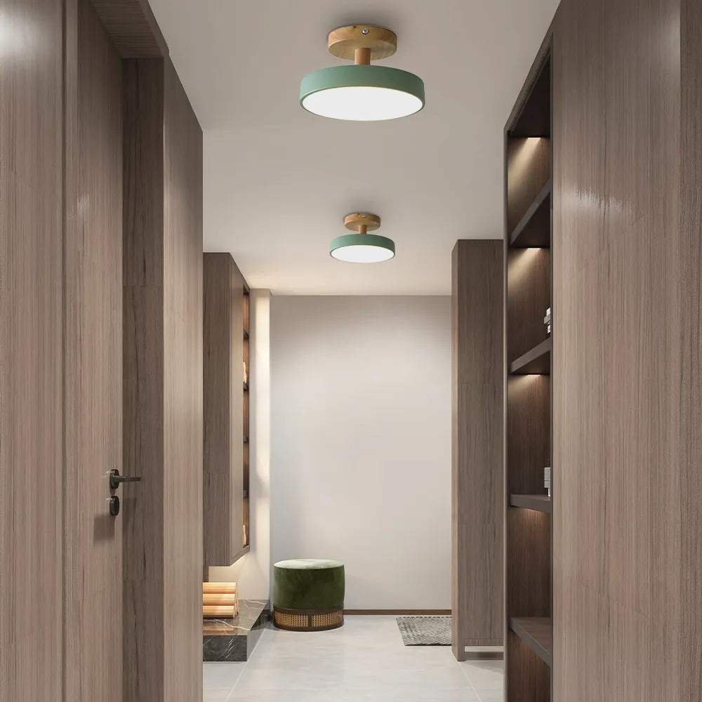 Lampa sufitowa LED kompaktowa z drewnem do sypialni i przedpokoju