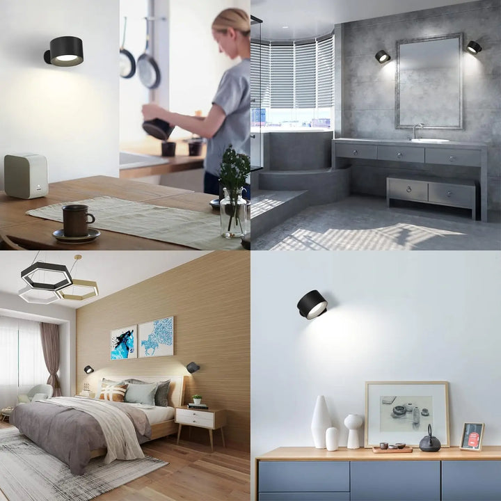 Bezprzewodowa magnetyczna lampa ścienna LED z obrotowym kinkietem i ładowaniem USB