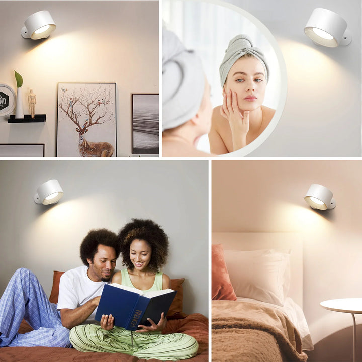 Bezprzewodowa magnetyczna lampa ścienna LED z obrotowym kinkietem i ładowaniem USB