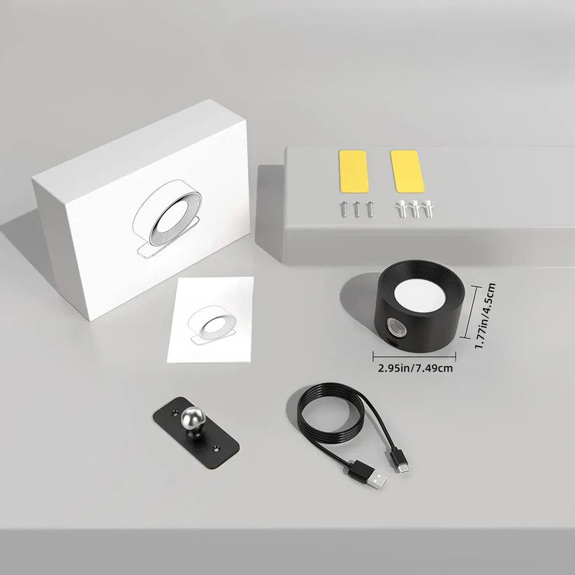 Bezprzewodowa magnetyczna lampa ścienna LED z obrotowym kinkietem i ładowaniem USB