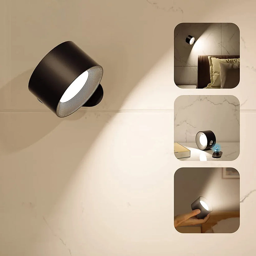 Bezprzewodowa magnetyczna lampa ścienna LED z obrotowym kinkietem i ładowaniem USB