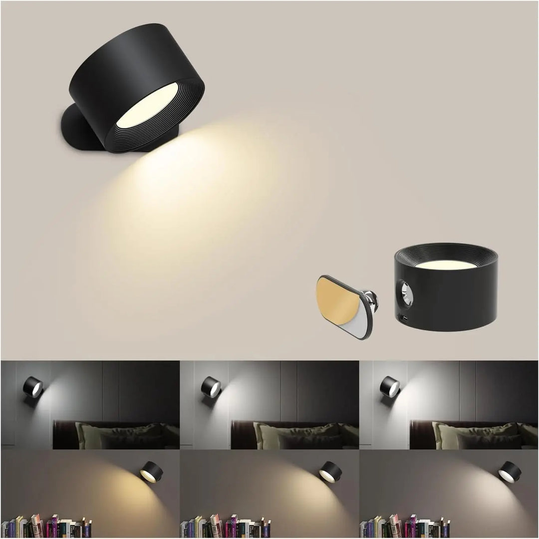 Bezprzewodowa magnetyczna lampa ścienna LED z obrotowym kinkietem i ładowaniem USB