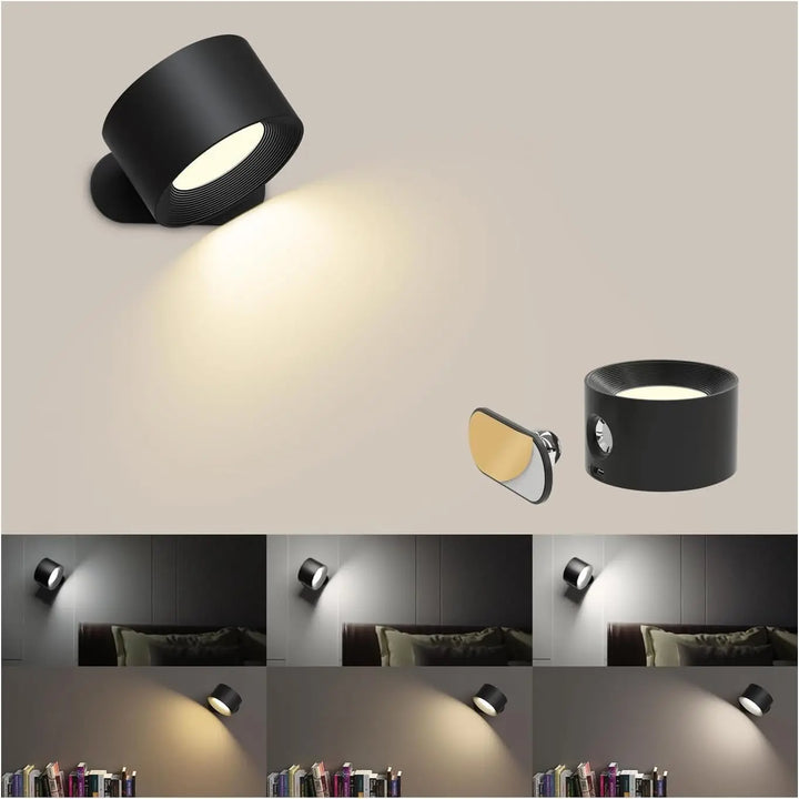 Bezprzewodowa magnetyczna lampa ścienna LED z obrotowym kinkietem i ładowaniem USB