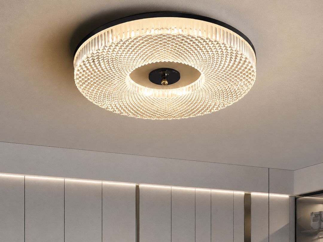 Lampa sufitowa LED okrągła z koncentrycznymi pierścieniami do salonu