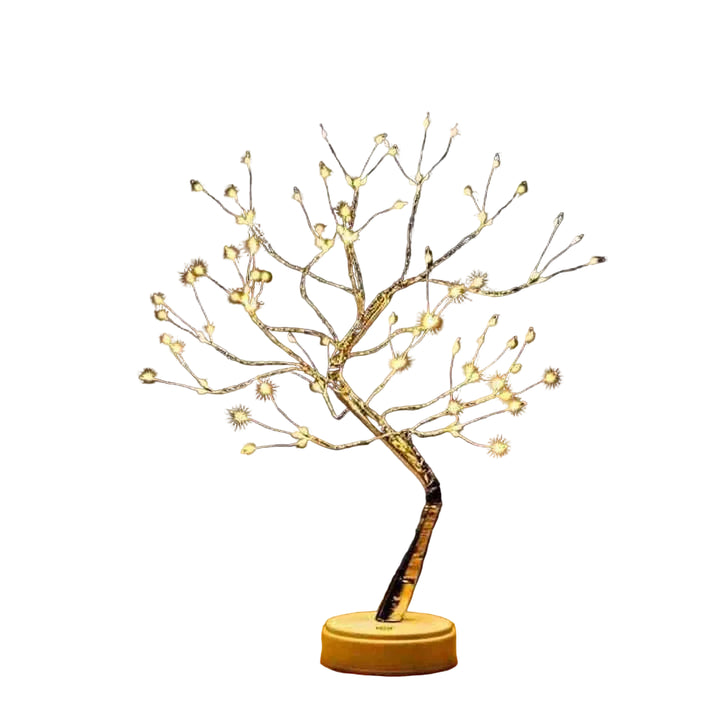 Dekoracyjna lampa LED w kształcie drzewka bonsai z giętkimi gałęziami z drutu i ciepłymi reflektorkami