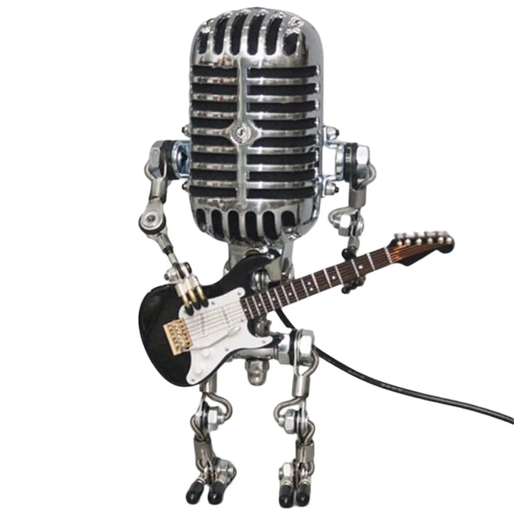 Dekoracyjna lampa LED w kształcie mikrofonu z figurką gitarzysty