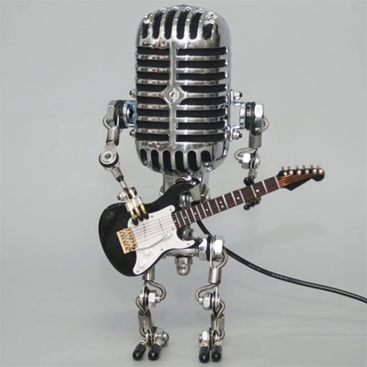 Dekoracyjna lampa LED w kształcie mikrofonu z figurką gitarzysty