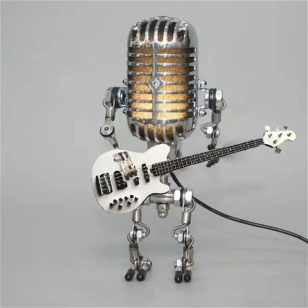 Dekoracyjna lampa LED w kształcie mikrofonu z figurką gitarzysty