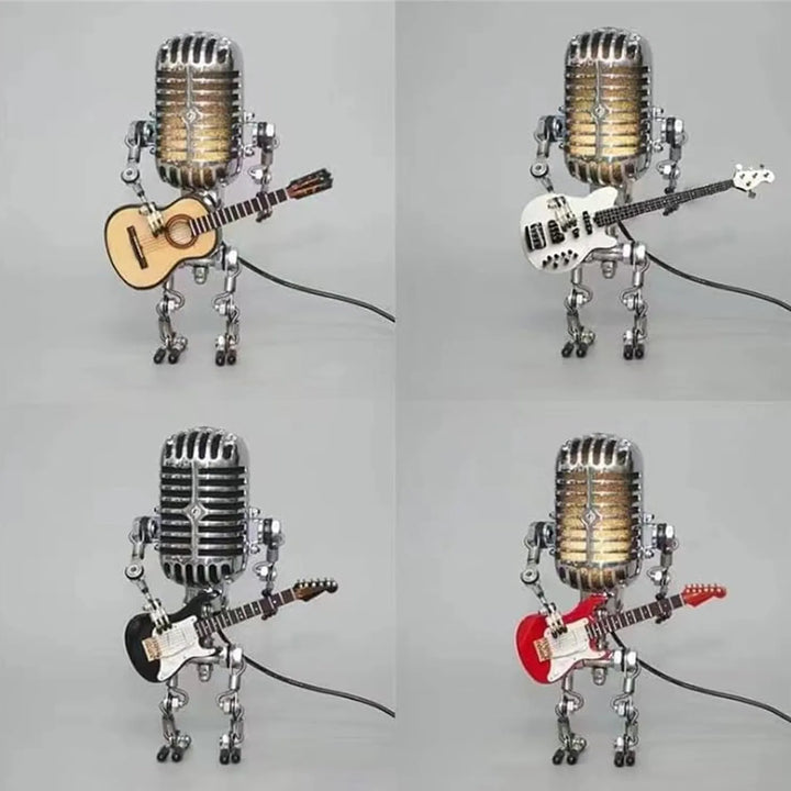 Dekoracyjna lampa LED w kształcie mikrofonu z figurką gitarzysty