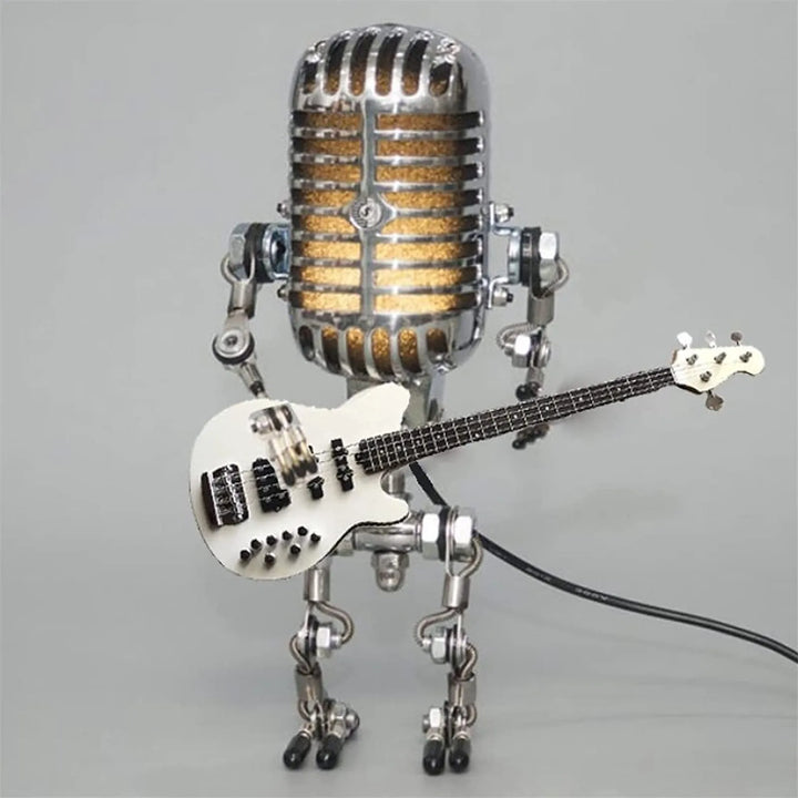 Dekoracyjna lampa LED w kształcie mikrofonu z figurką gitarzysty