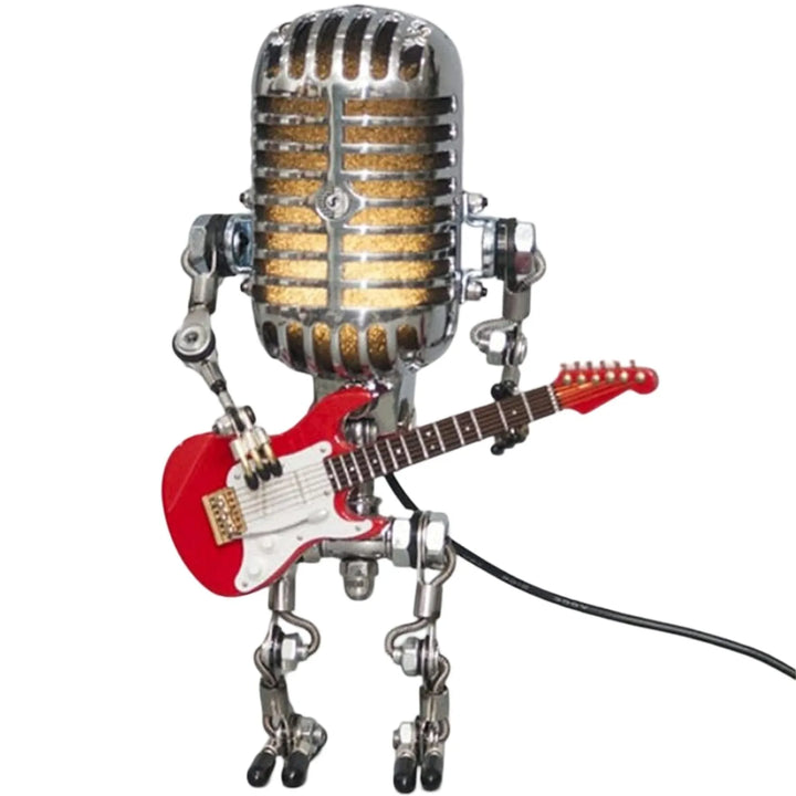 Dekoracyjna lampa LED w kształcie mikrofonu z figurką gitarzysty