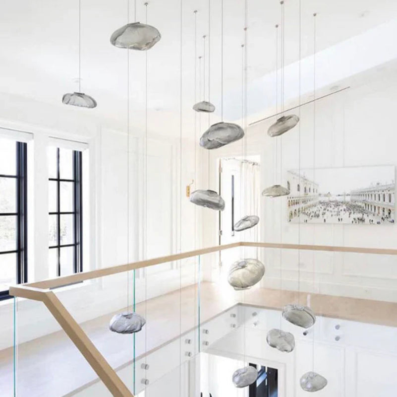 Designerska lampa wisząca ze szkła artystycznego abażur w kształcie chmurki z fakturą