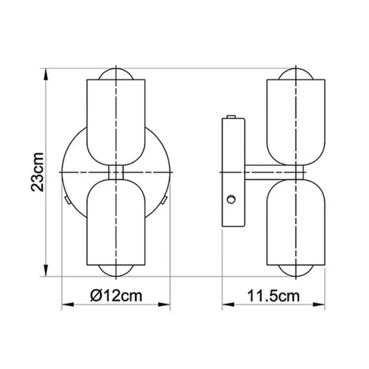 Dwukierunkowa lampa ścienna LED z cylindrycznym kloszem na okrągłej podstawie