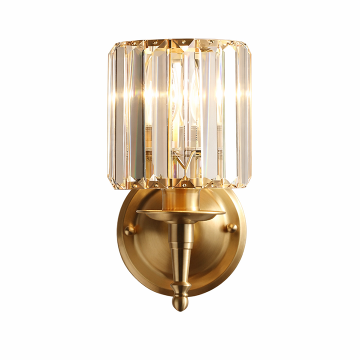 Kinkiet z karbowanym kloszem ze szkła i złotą podstawą