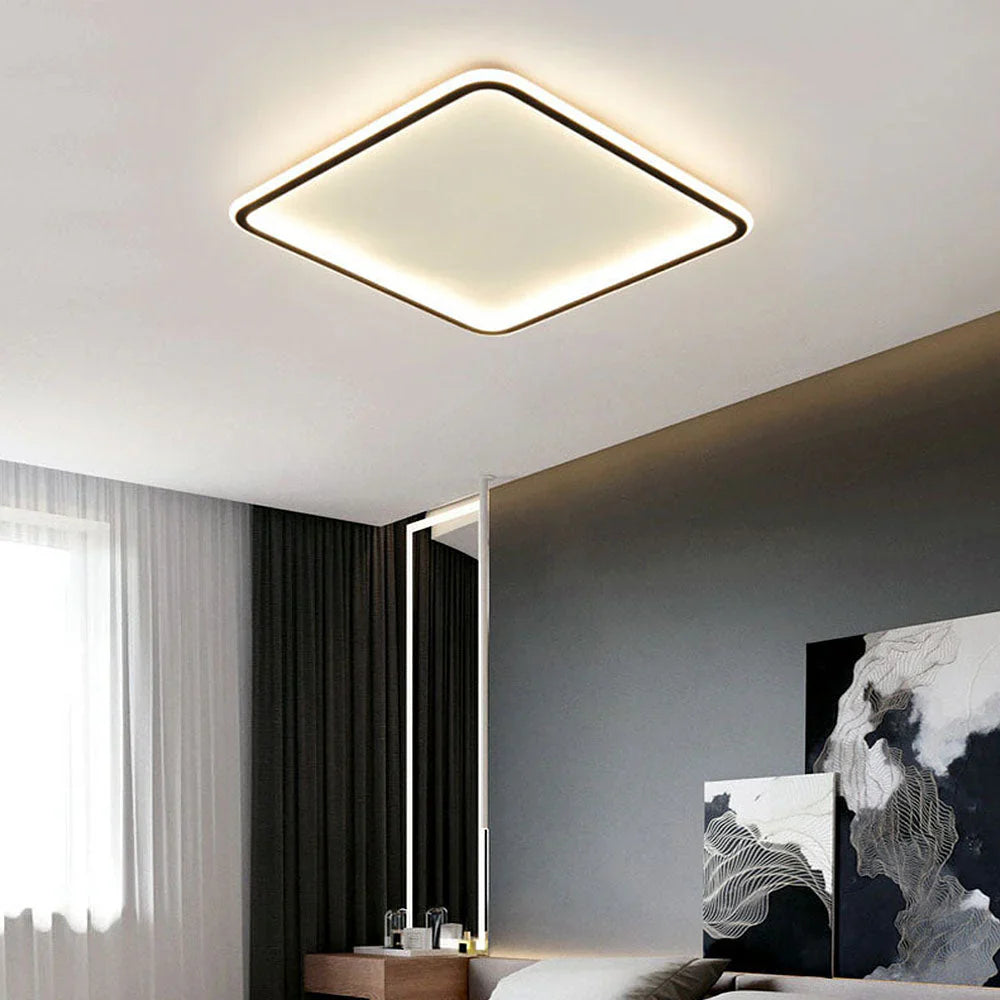 Kwadratowa lampa sufitowa LED z obramowaniem świetlnym