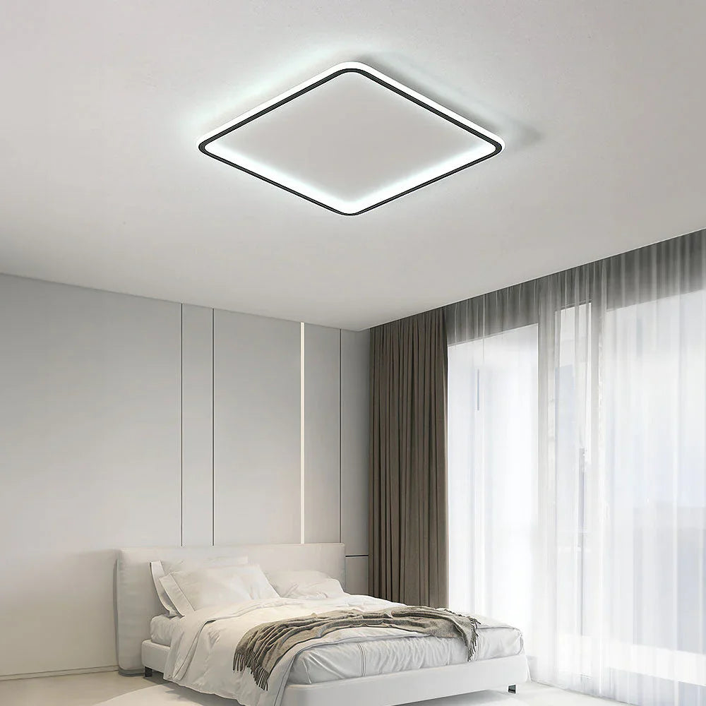 Kwadratowa lampa sufitowa LED z obramowaniem świetlnym