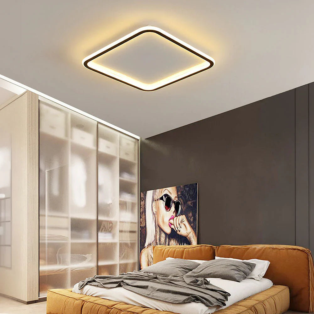 Kwadratowa lampa sufitowa LED z obramowaniem świetlnym