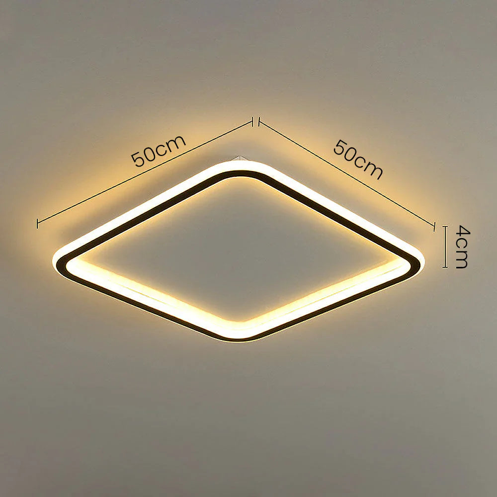 Kwadratowa lampa sufitowa LED z obramowaniem świetlnym