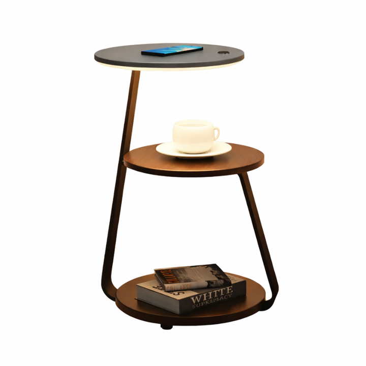 Lampa Podłogowa LED ze Stolikiem i Trzema Okrągłymi Półkami