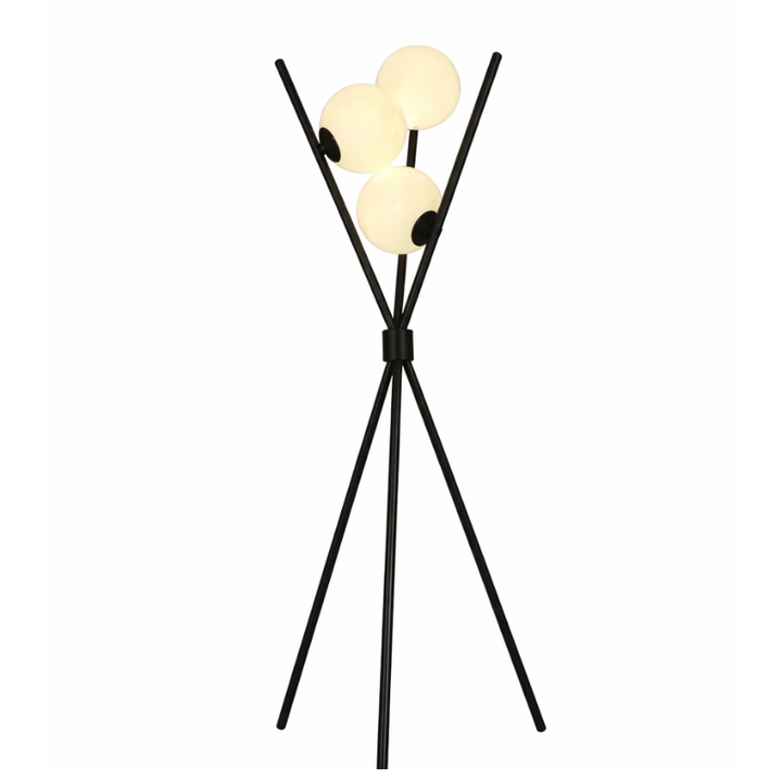 Lampa Podłogowa na Trójnogu z Trzema Kulistymi Kloszami