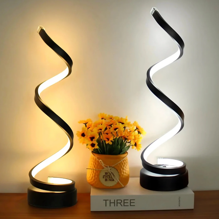 Lampa biurkowa LED spiralna o rzeźbiarskim kształcie