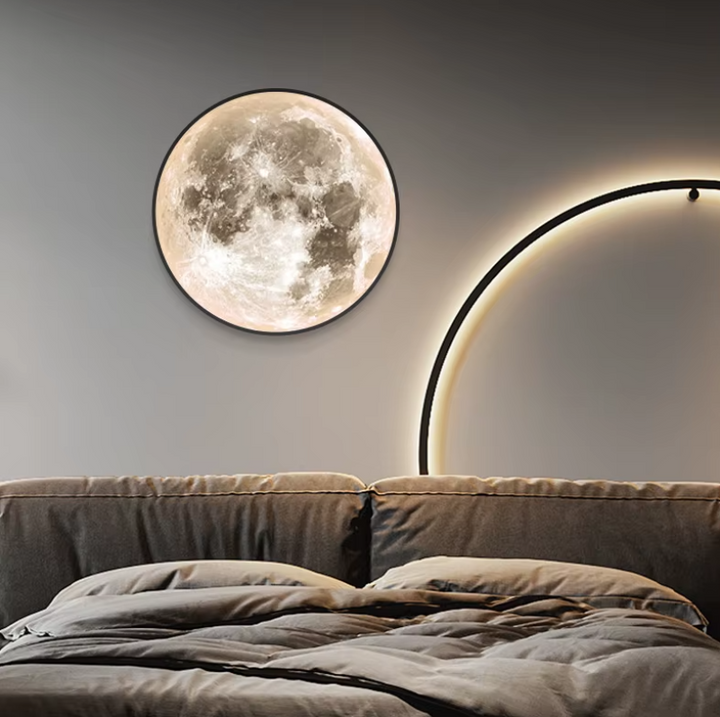 Lampa Ścienna LED z Okrągłym Panelem Świetlnym w Formie Księżyca z Podświetleniem Obwodowym