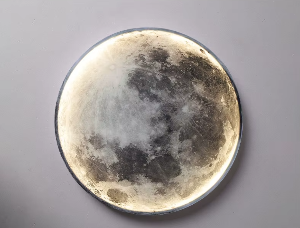 Lampa Ścienna LED z Okrągłym Panelem Świetlnym w Formie Księżyca z Podświetleniem Obwodowym