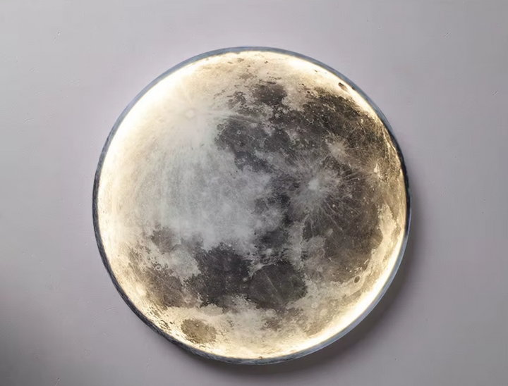 Lampa Ścienna LED z Okrągłym Panelem Świetlnym w Formie Księżyca z Podświetleniem Obwodowym