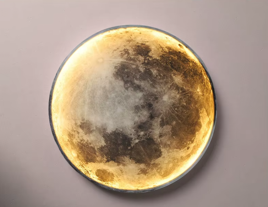 Lampa Ścienna LED z Okrągłym Panelem Świetlnym w Formie Księżyca z Podświetleniem Obwodowym