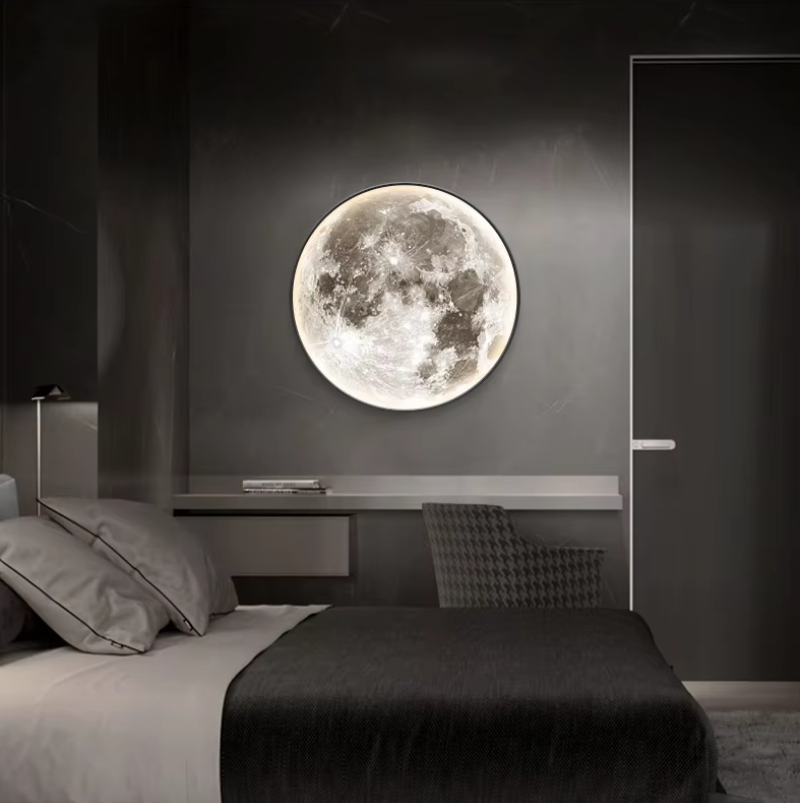 Lampa Ścienna LED z Okrągłym Panelem Świetlnym w Formie Księżyca z Podświetleniem Obwodowym