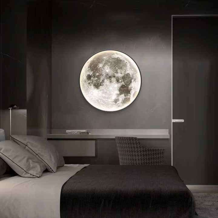 Lampa Ścienna LED z Okrągłym Panelem Świetlnym w Formie Księżyca z Podświetleniem Obwodowym