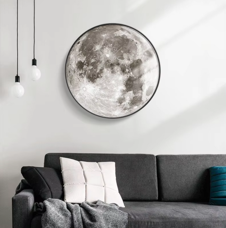 Lampa Ścienna LED z Okrągłym Panelem Świetlnym w Formie Księżyca z Podświetleniem Obwodowym