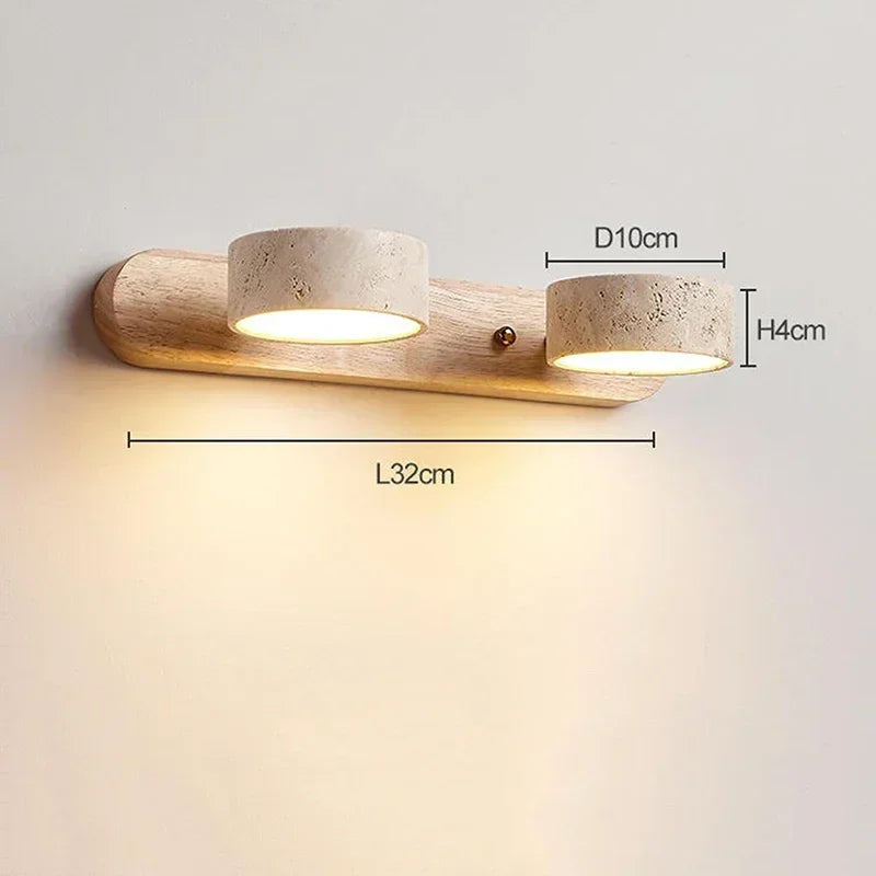 Lampa ścienna LED z obrotowymi kloszami z kamienia i drewnianą bazą