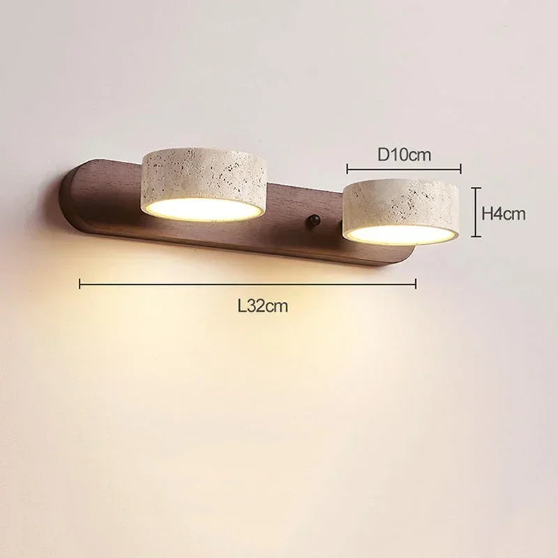 Lampa ścienna LED z obrotowymi kloszami z kamienia i drewnianą bazą