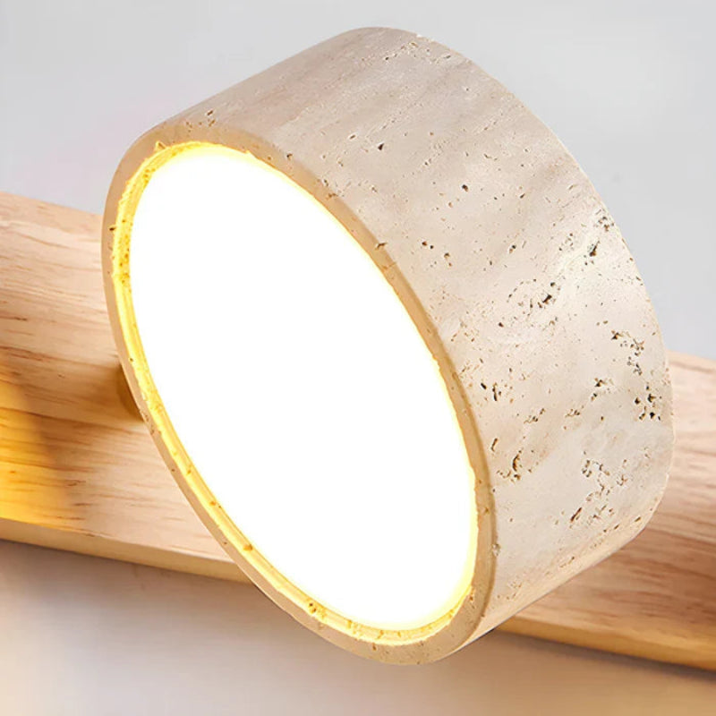 Lampa ścienna LED z obrotowymi kloszami z kamienia i drewnianą bazą