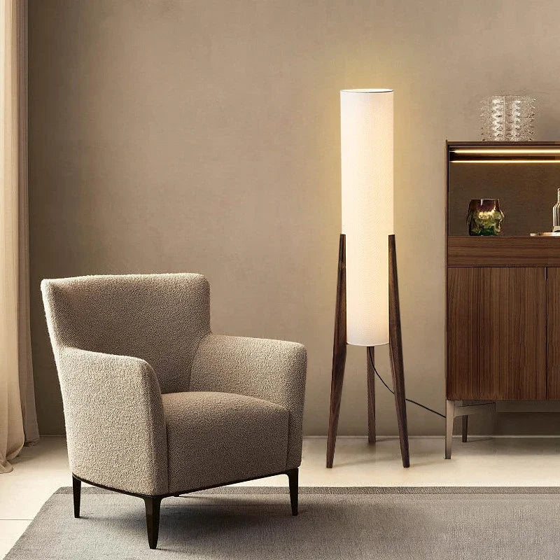 Lampa podłogowa na trójnogu z cylindrycznym kloszem LED