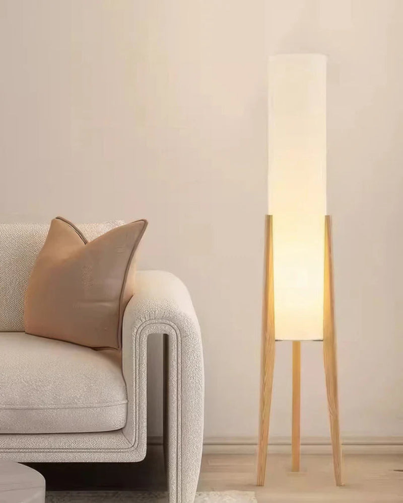 Lampa podłogowa na trójnogu z cylindrycznym kloszem LED
