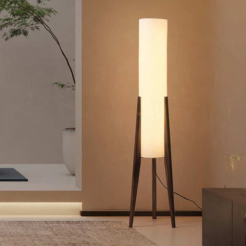 Lampa podłogowa na trójnogu z cylindrycznym kloszem LED