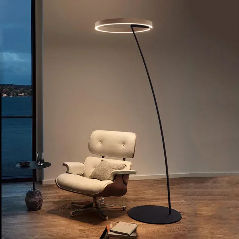 Lampa podłogowa łukowa LED z pierścieniem