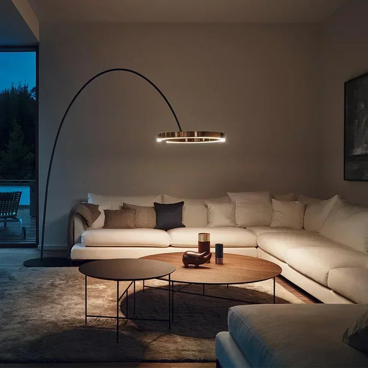 Lampa podłogowa łukowa LED z pierścieniem