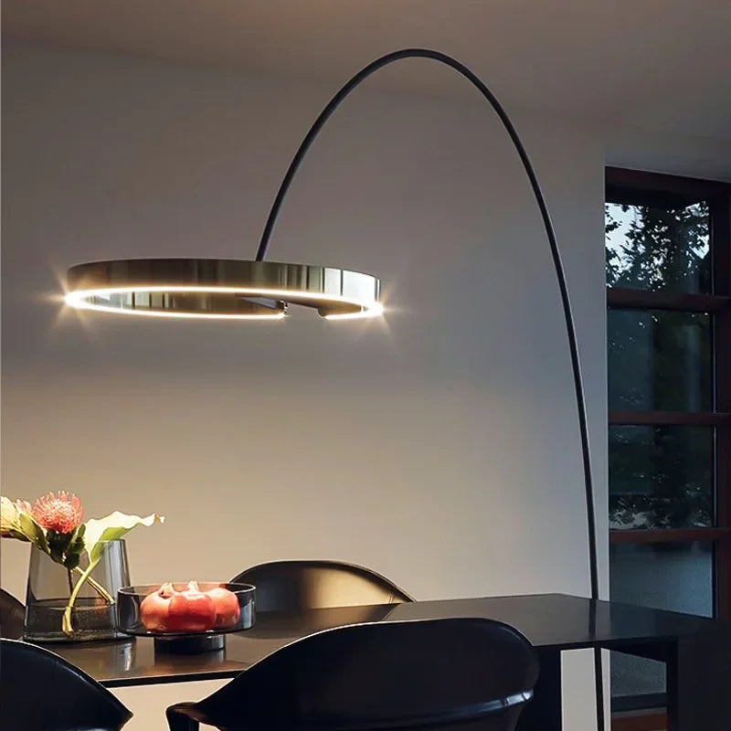 Lampa podłogowa łukowa LED z pierścieniem
