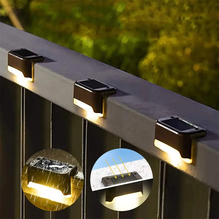 Lampa solarna LED na schody i ogrodzenie zewnętrzna z akumulatorem i czujnikiem zmierzchu