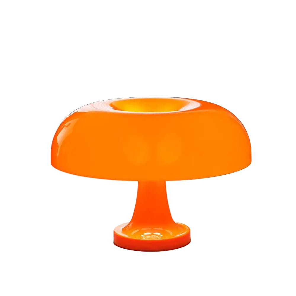Lampa stołowa LED z kloszem w kształcie grzybka i wklęsłym blatem na smukłej nodze