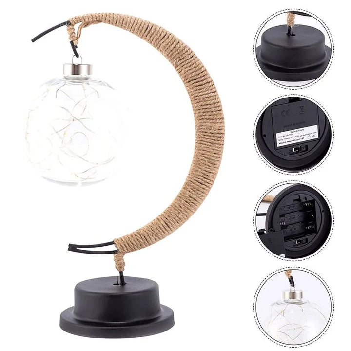 Lampa stołowa LED z podświetlaną kulą i ramką w kształcie półksiężyca