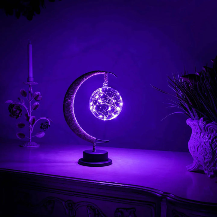 Lampa stołowa LED z podświetlaną kulą i ramką w kształcie półksiężyca