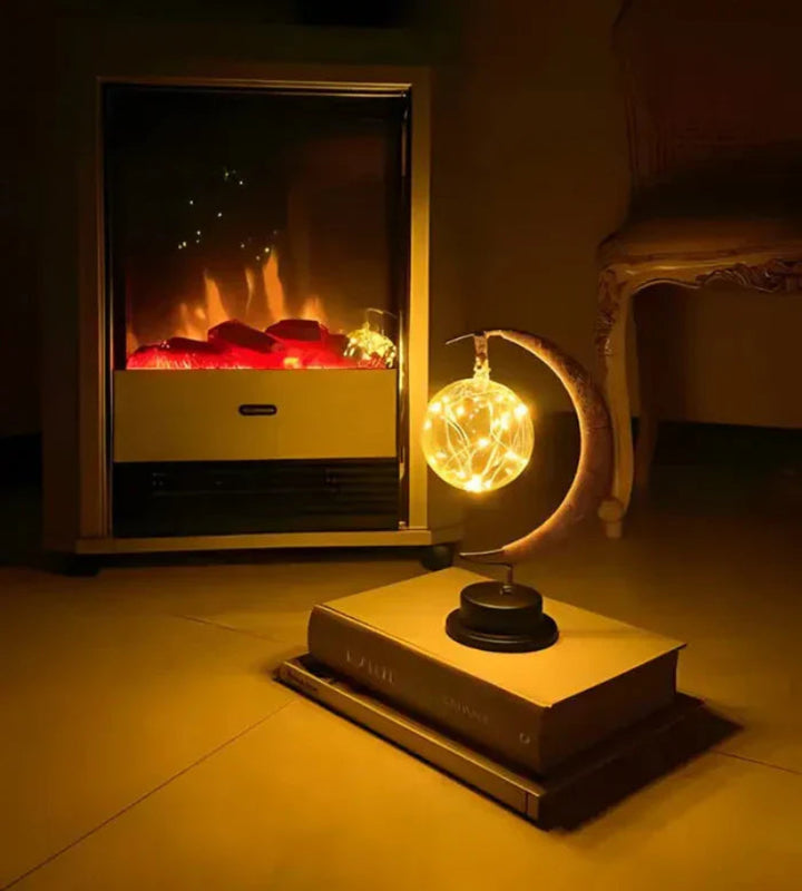 Lampa stołowa LED z podświetlaną kulą i ramką w kształcie półksiężyca