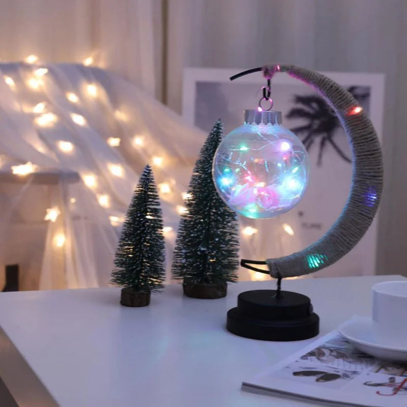Lampa stołowa LED z podświetlaną kulą i ramką w kształcie półksiężyca
